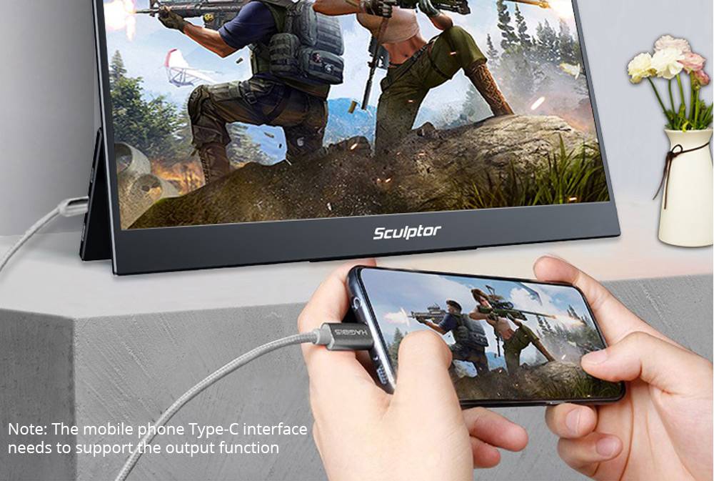Sculptor MF156LN 15.6" 1080P FHD IPS Portable Monitor 100% sRGB HDR Dual Type-C+Mini HDMI Gaming Display Screen For Smartphones Digital Cameras Tablets Laptops Game Consoles - Black