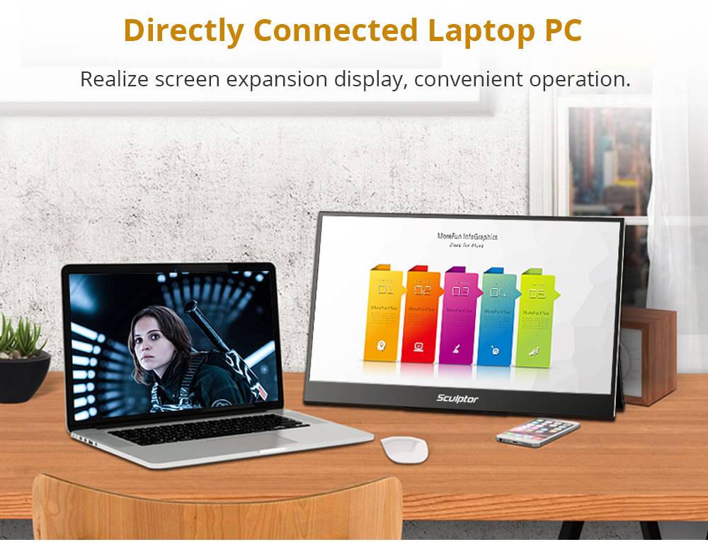 Sculptor MF156LN 15.6" 1080P FHD IPS Portable Monitor 100% sRGB HDR Dual Type-C+Mini HDMI Gaming Display Screen For Smartphones Digital Cameras Tablets Laptops Game Consoles - Black