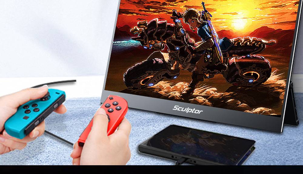 Sculptor MF156LN 15.6" 1080P FHD IPS Portable Monitor 100% sRGB HDR Dual Type-C+Mini HDMI Gaming Display Screen For Smartphones Digital Cameras Tablets Laptops Game Consoles - Black