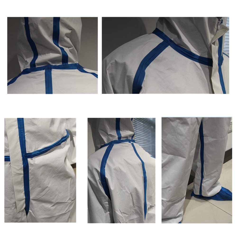 Size XL Islatioon Sterile Protective Clothing Non-woven Dust Water Resistance Attached Hood Medical Suit With CE Certification - White