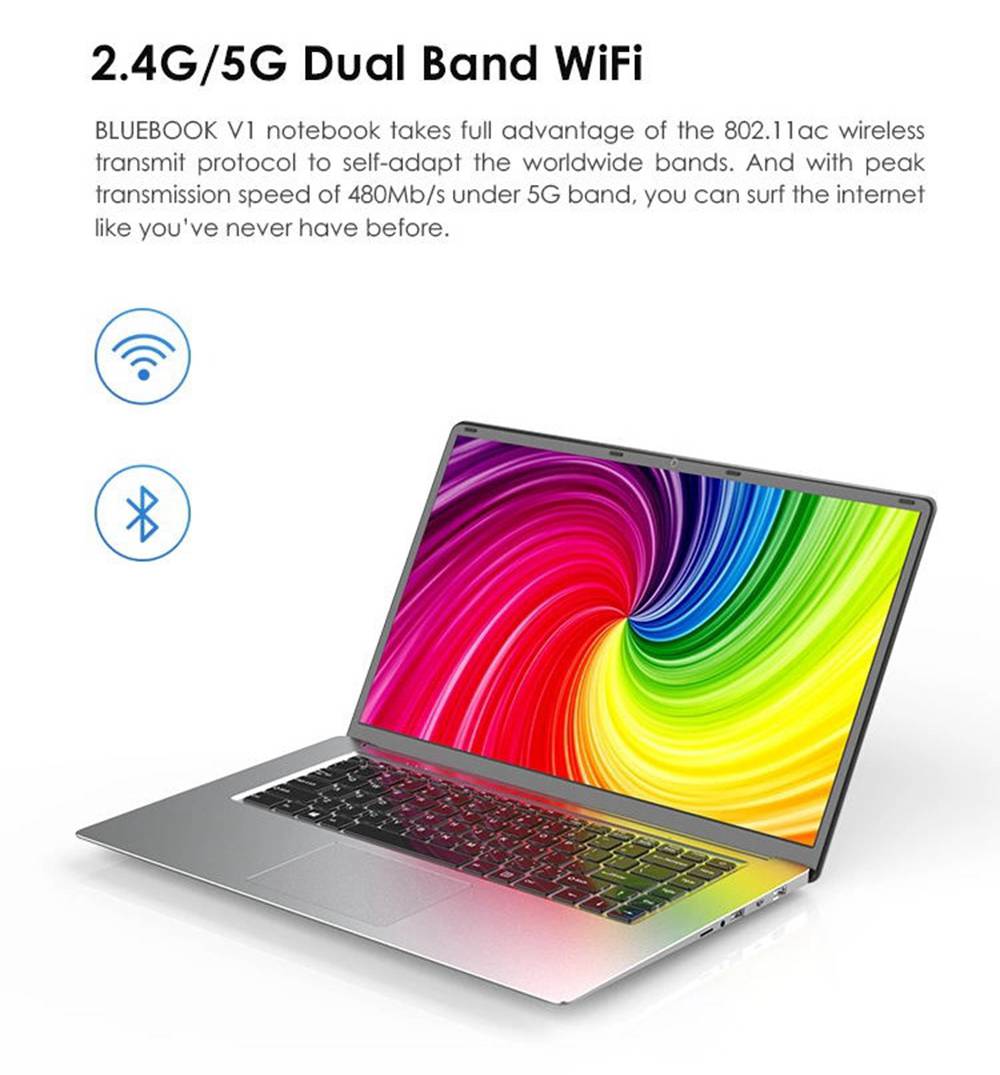 T6000 Laptop Intel Celeron J3455 15.6 Inch FHD Screen 1920 x 1080 Resolution Windows 10 8GB RAM 128GB SSD - Silver