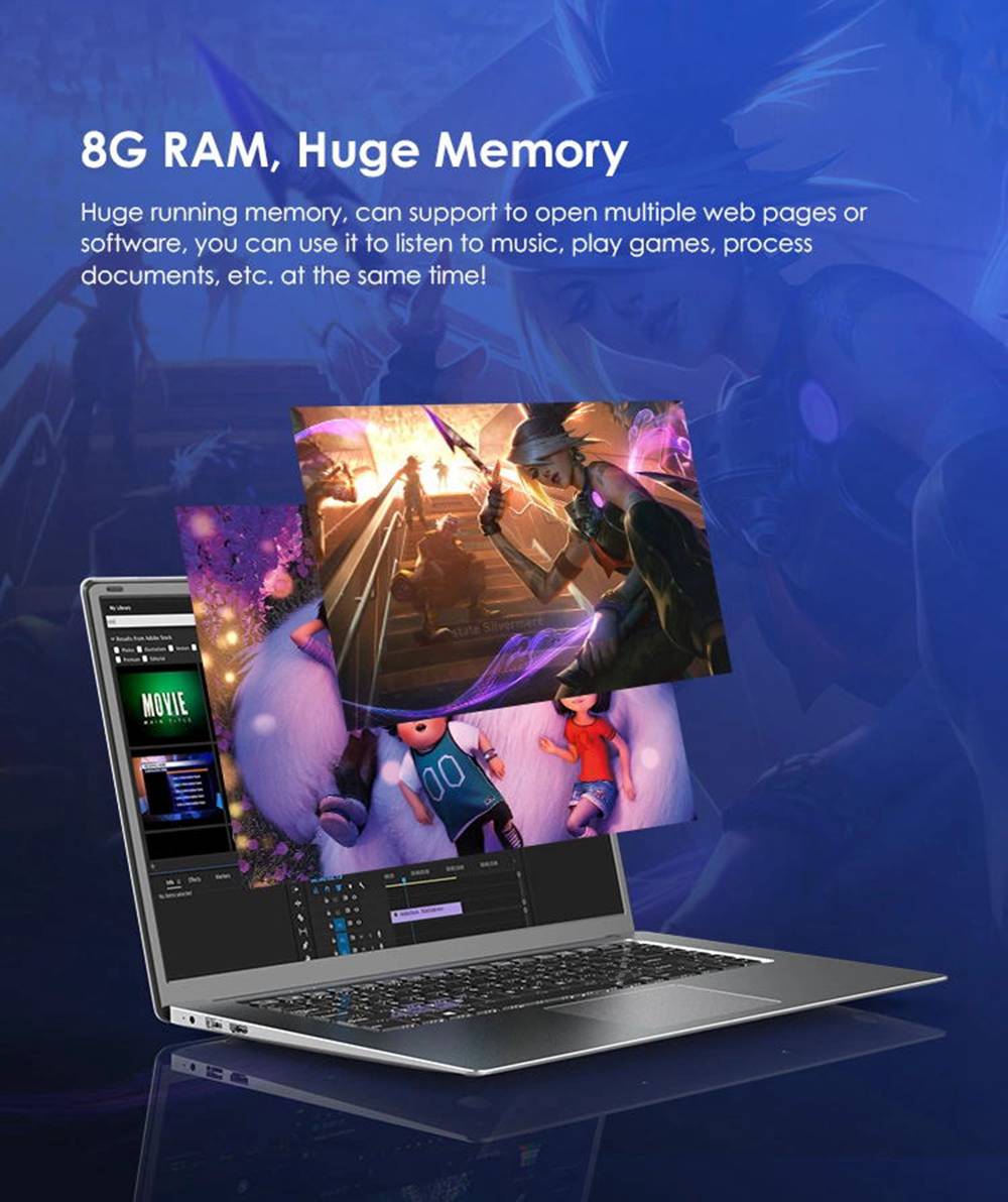 T6000 Laptop Intel Celeron J3455 15.6 Inch FHD Screen 1920 x 1080 Resolution Windows 10 8GB RAM 128GB SSD - Silver