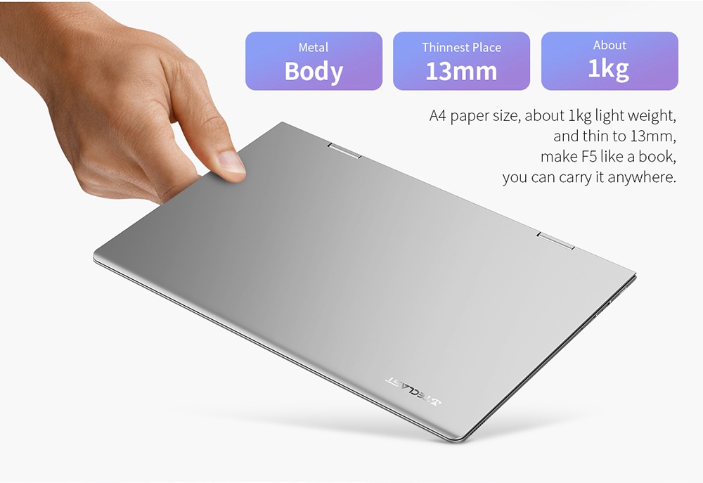 Teclast F5 Business Laptop Intel Celeron N4100 Quad Core 11.6 Inch 1920 x 1080 IPS Screen Windows 10 8GB RAM 256GB SSD - Silver