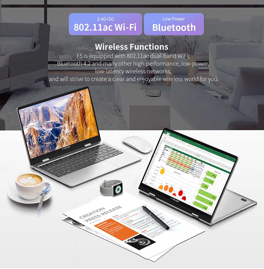 Teclast F5 Business Laptop Intel Celeron N4100 Quad Core 11.6 Inch 1920 x 1080 IPS Screen Windows 10 8GB RAM 256GB SSD - Silver