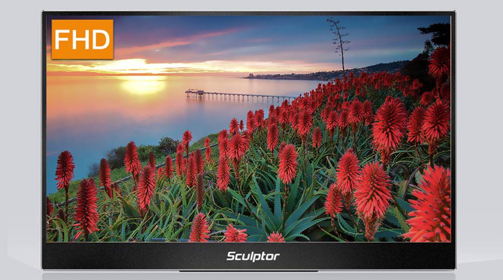 Sculptor MU156LT 15.6" 4K UHD IPS OSD Dial Button Portable Monitor 72% NTSC HDR Dual Type-C+Mini HDMI Gaming Display Screen For Smartphones Digital Cameras Tablets Laptops Game Consoles - Black