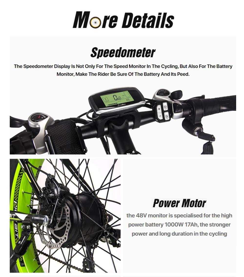 RICH BIT TOP-022 Electric Mountain Bike 26'' Tires 1000W Motor 35km/h Max Speed Up To 60km Range Dual Disc Brake LCD Display - White Blue