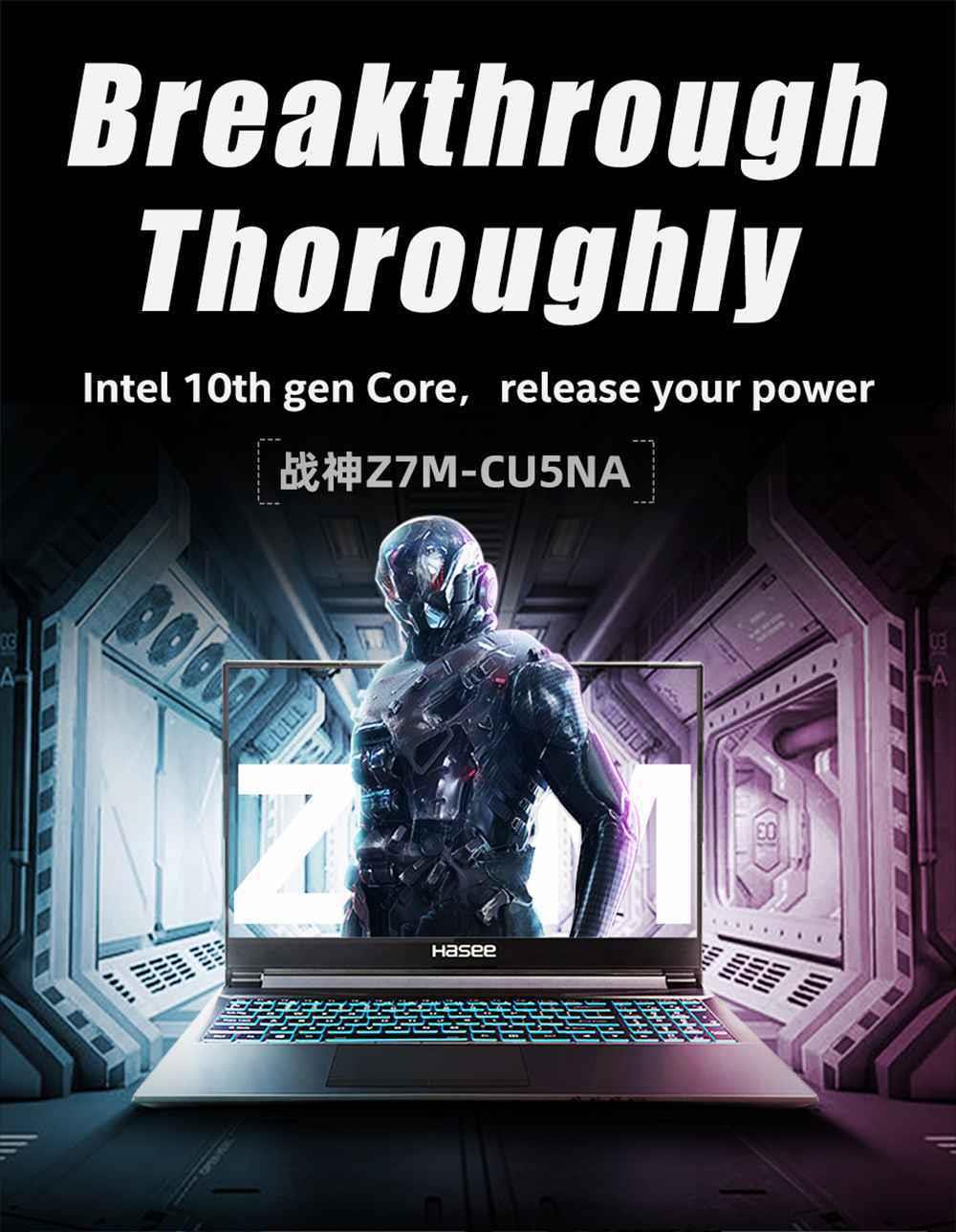 Hasee Z7M-CU5NA Gaming Laptop Intel Core i5-10300H 15.6 Inch 1920 x 1080 FHD Screen NVIDIA GeForce®GTX 1650 Windows 10 8GB DDR4 512GB SSD RGB Backlit Keyboard English Version - Black