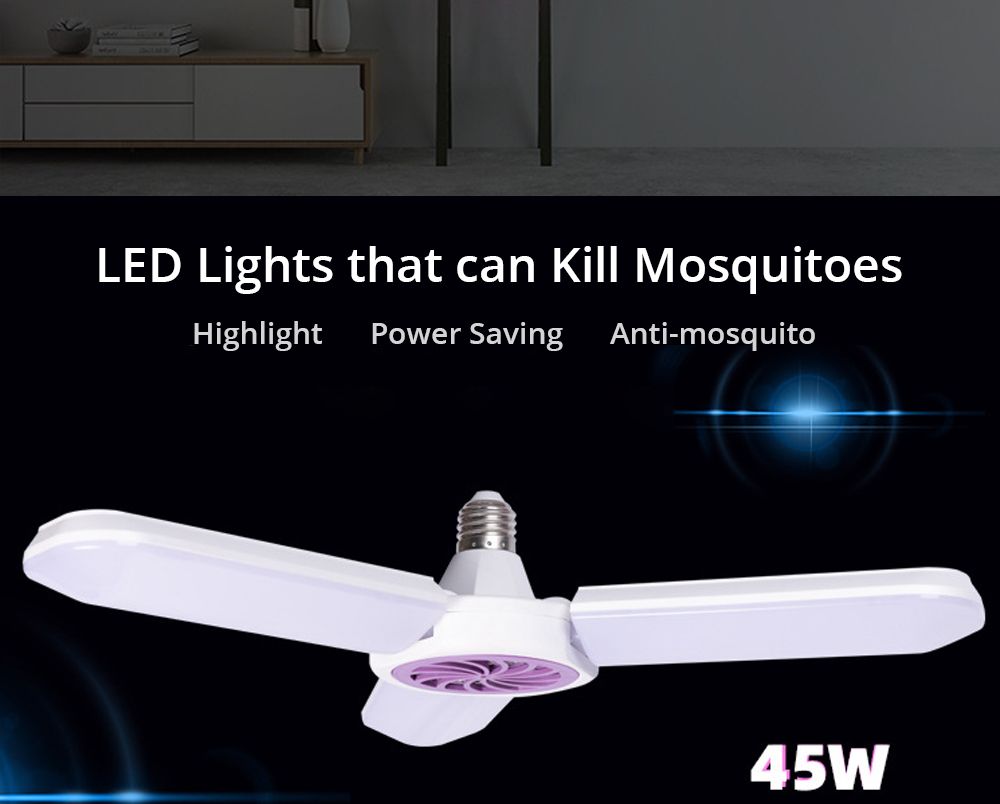 Three Blades 45W Multifunctional LED Folding Mosquito Killer Lamp 6500K White Light Illumination Anti-mosquito - White