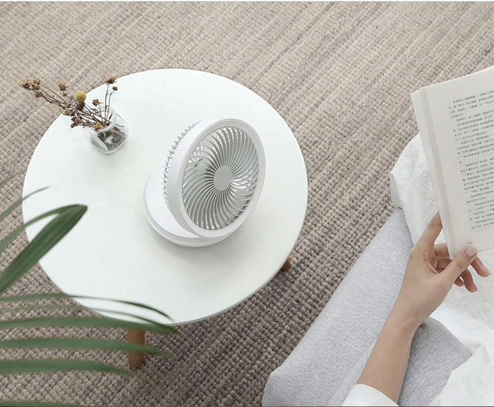 Edon Portable Wireless Folding Multi-function Suspension Fan 4 Wind Speed Intelligent Control USB Charging 4000mAh Lithium Battery With Night Light For Dormitory Office Outdoor - Grey