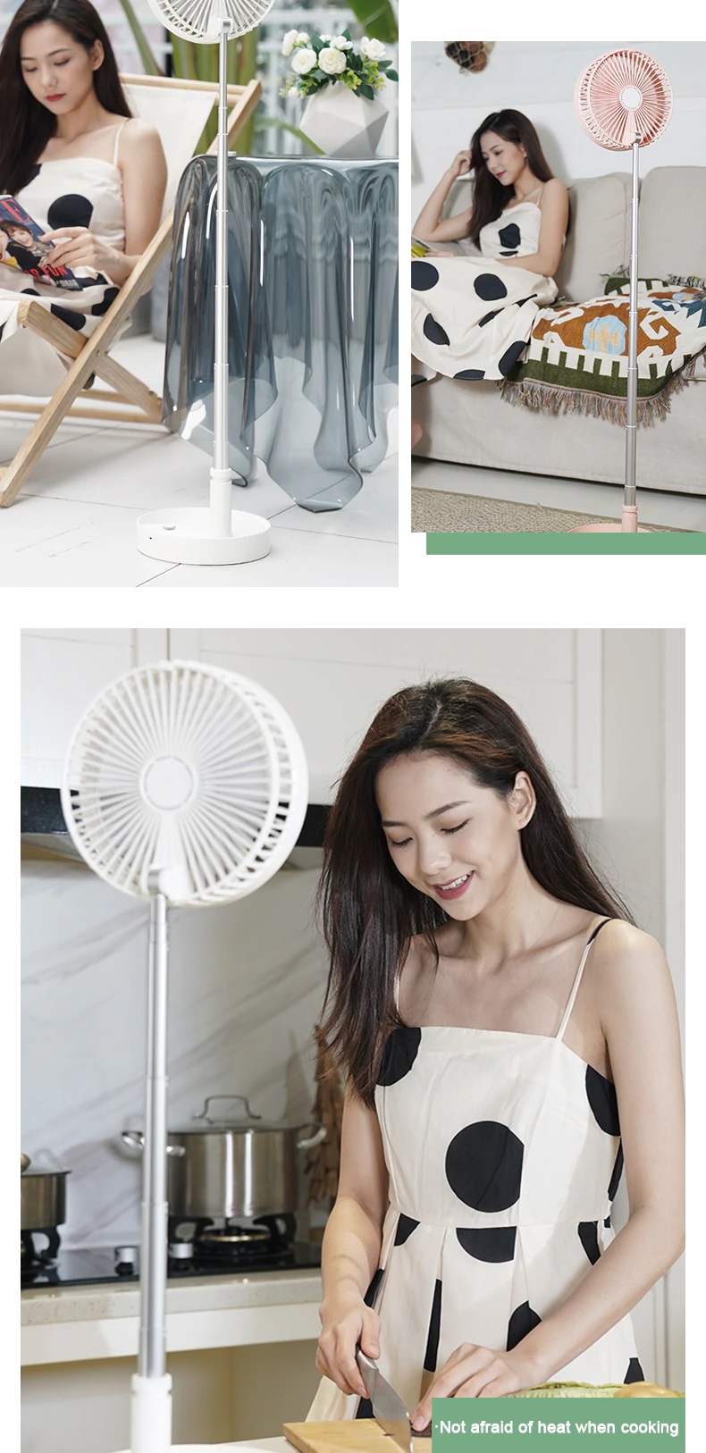 CYKE P9S Portable Folding Floor Telescopic Fan 7 Inch USB Charging 7200mAh Battery Office Desktop Outdoor - Pink