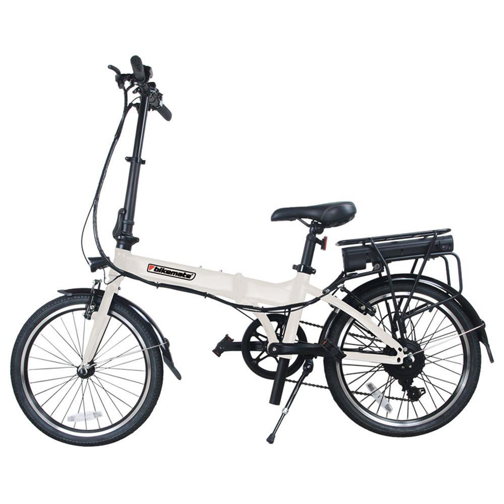 BIKEMATE EBK-WHITE-02 Folding Moped Electric Bike 20 Inch Tires 250W Brushless Motor Up To 50km Range - White