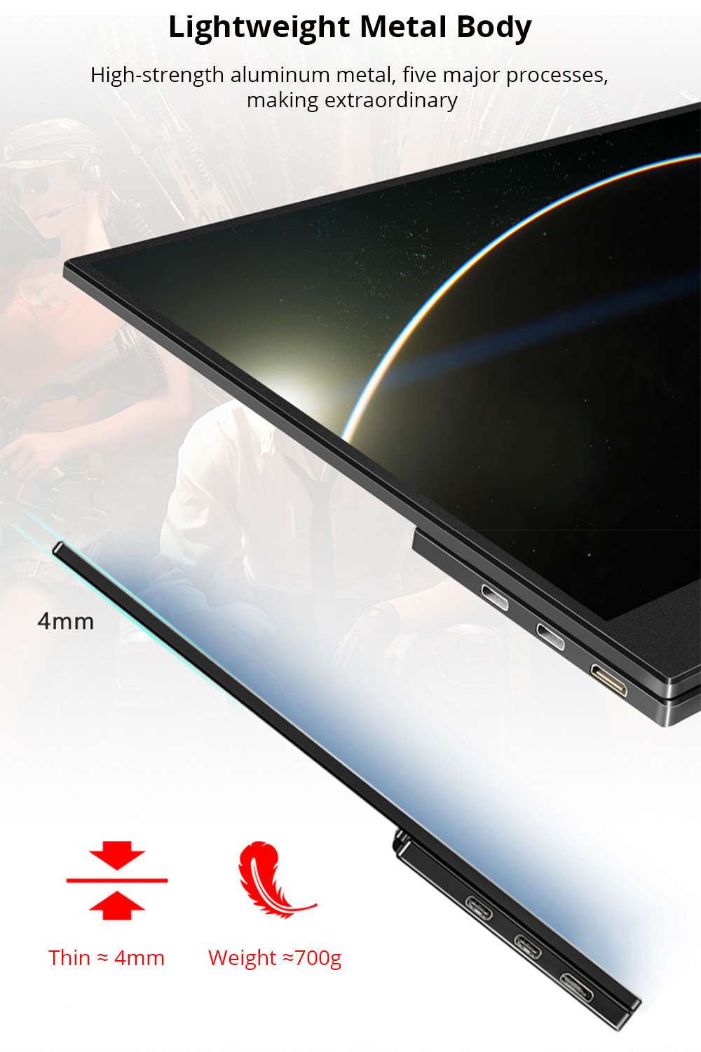 Sculptor MF156LM 15.6" 1080P FHD IPS 144Hz Portable Monitor 72% NTSC HDR Dual Type-C+Mini HDMI Gaming Display Screen For Smartphones Digital Cameras Tablets Laptops Game Consoles - Black