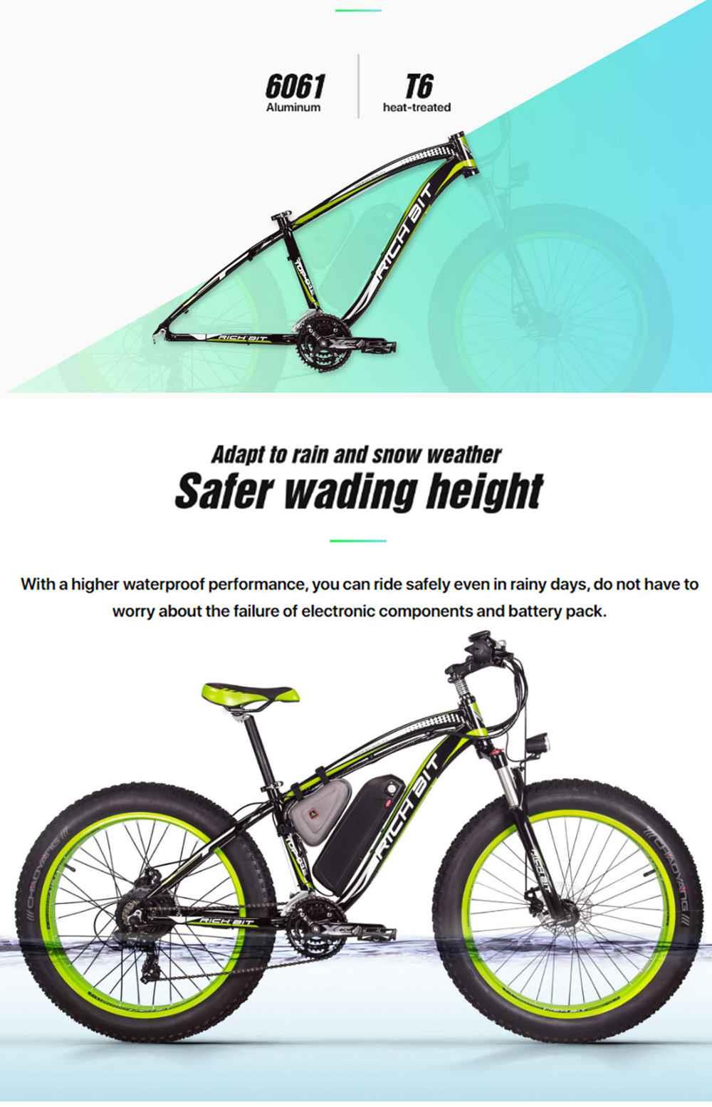 RICH BIT TOP-022 Electric Mountain Bike 26'' Tires 1000W Motor 35km/h Max Speed Up To 60km Range Dual Disc Brake LCD Display - White Blue