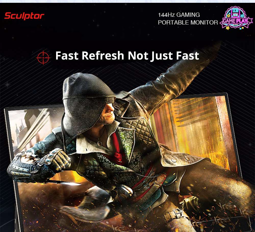 Sculptor MF156LM 15.6" 1080P FHD IPS 144Hz Portable Monitor 72% NTSC HDR Dual Type-C+Mini HDMI Gaming Display Screen For Smartphones Digital Cameras Tablets Laptops Game Consoles - Black