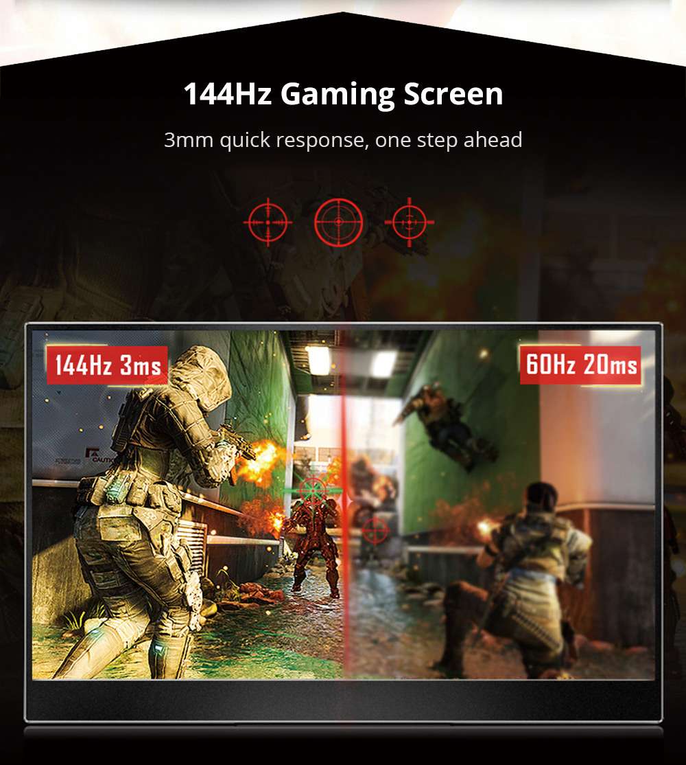 Sculptor MF156LM 15.6" 1080P FHD IPS 144Hz Portable Monitor 72% NTSC HDR Dual Type-C+Mini HDMI Gaming Display Screen For Smartphones Digital Cameras Tablets Laptops Game Consoles - Black