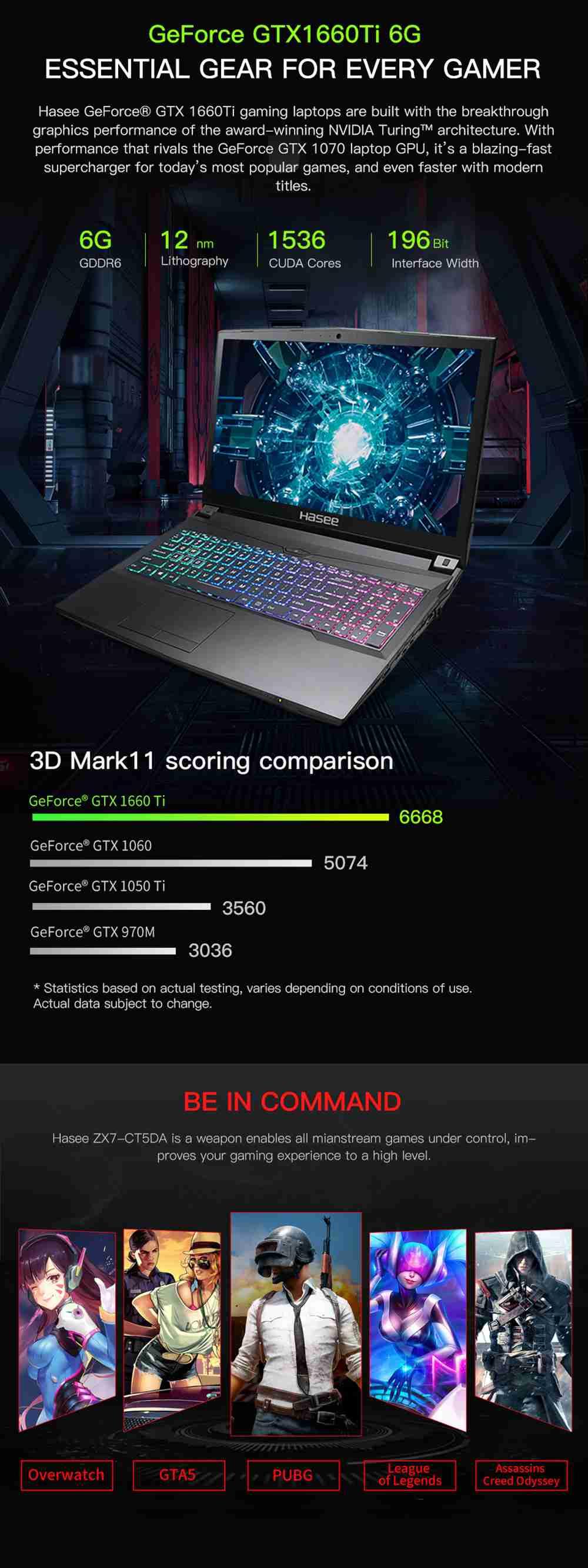 Hasee G7-CU7NA Gaming Laptop Intel Core i7-10750H 17.3 Inch 144Hz 1920 x 1080 FHD Screen NVIDIA GeForce® GTX 1660 Ti Windows 10 8GB DDR4 512GB SSD RGB Backlit Keyboard English Version - Black