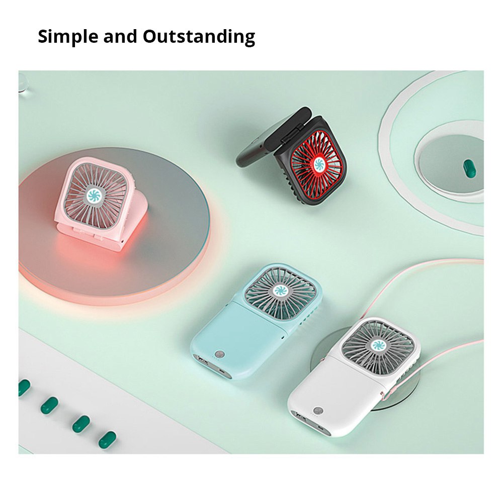Portable Folding Hanging Neck Fan Silent Brushless Motor Summer Cooldown Three Wind Speeds USB Charging 3000mAh Battery - Black