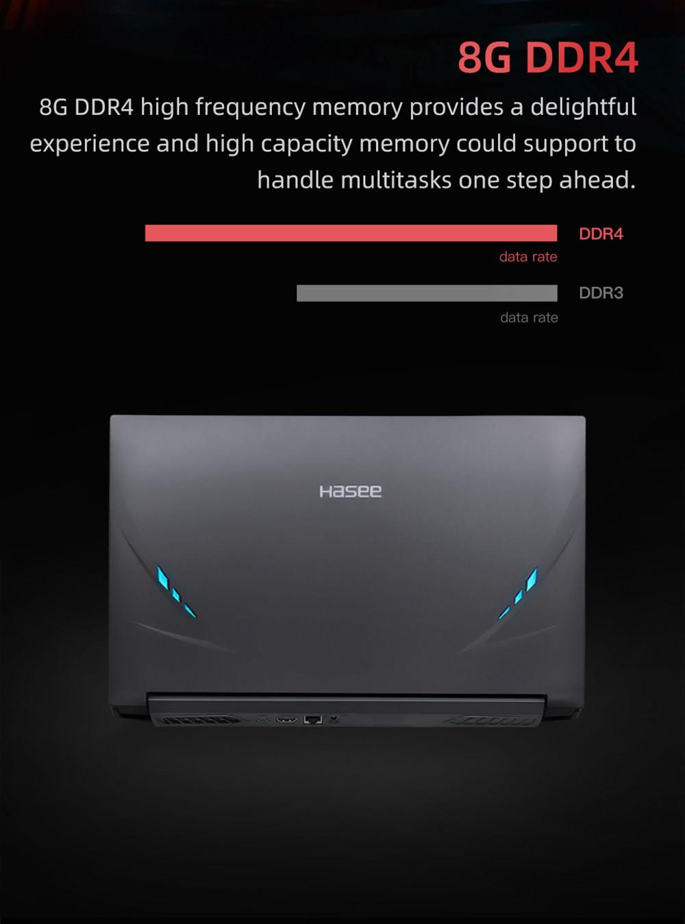 Hasee Z7M-CU5NA Gaming Laptop Intel Core i5-10300H 15.6 Inch 1920 x 1080 FHD Screen NVIDIA GeForce®GTX 1650 Windows 10 8GB DDR4 512GB SSD RGB Backlit Keyboard English Version - Black