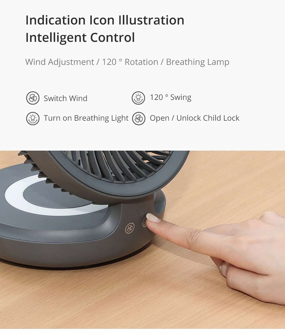 Edon Portable Wireless Folding Multi-function Suspension Fan 4 Wind Speed Intelligent Control USB Charging 4000mAh Lithium Battery With Night Light For Dormitory Office Outdoor - Grey