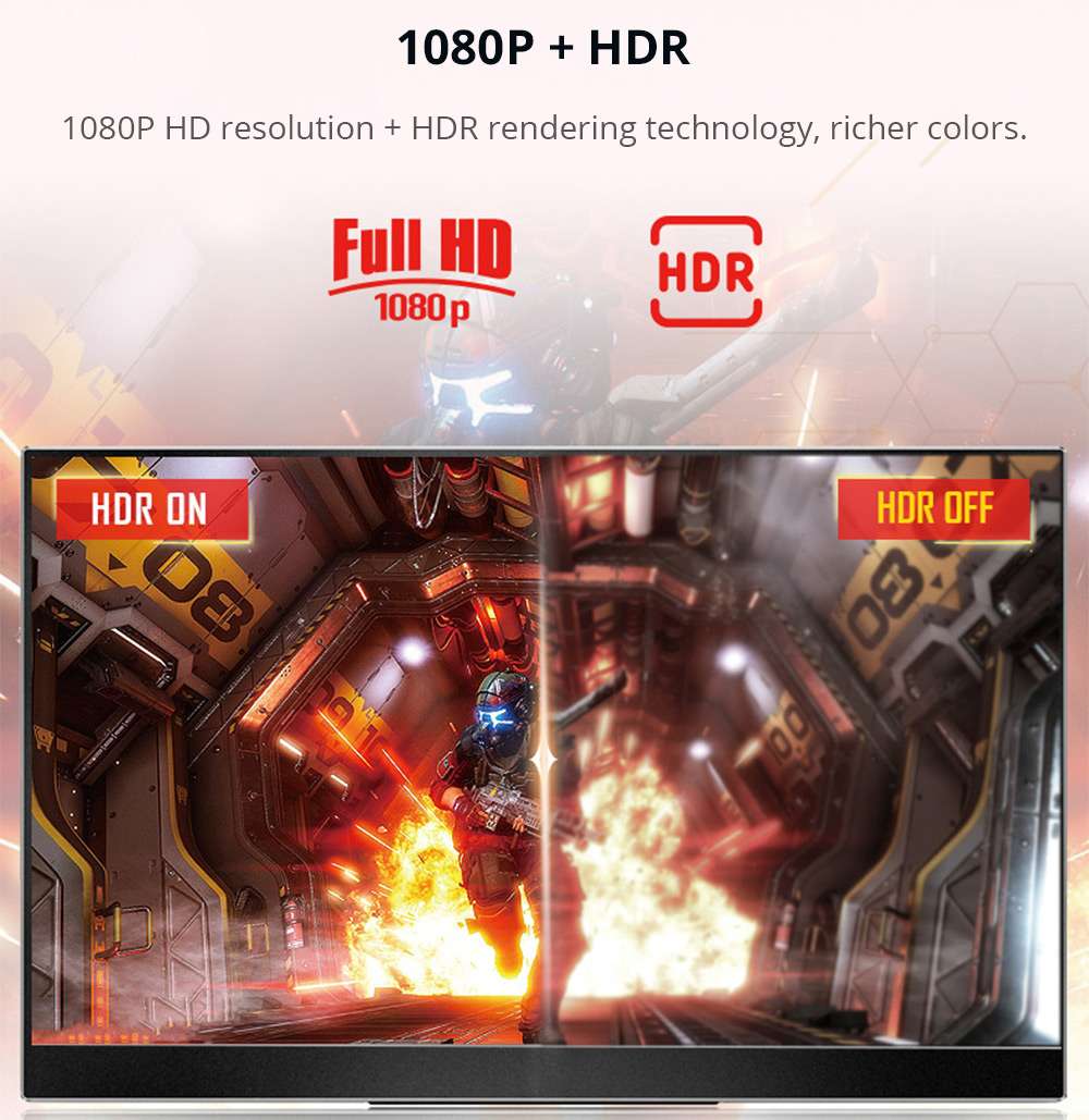 Sculptor MF156LM 15.6" 1080P FHD IPS 144Hz Portable Monitor 72% NTSC HDR Dual Type-C+Mini HDMI Gaming Display Screen For Smartphones Digital Cameras Tablets Laptops Game Consoles - Black