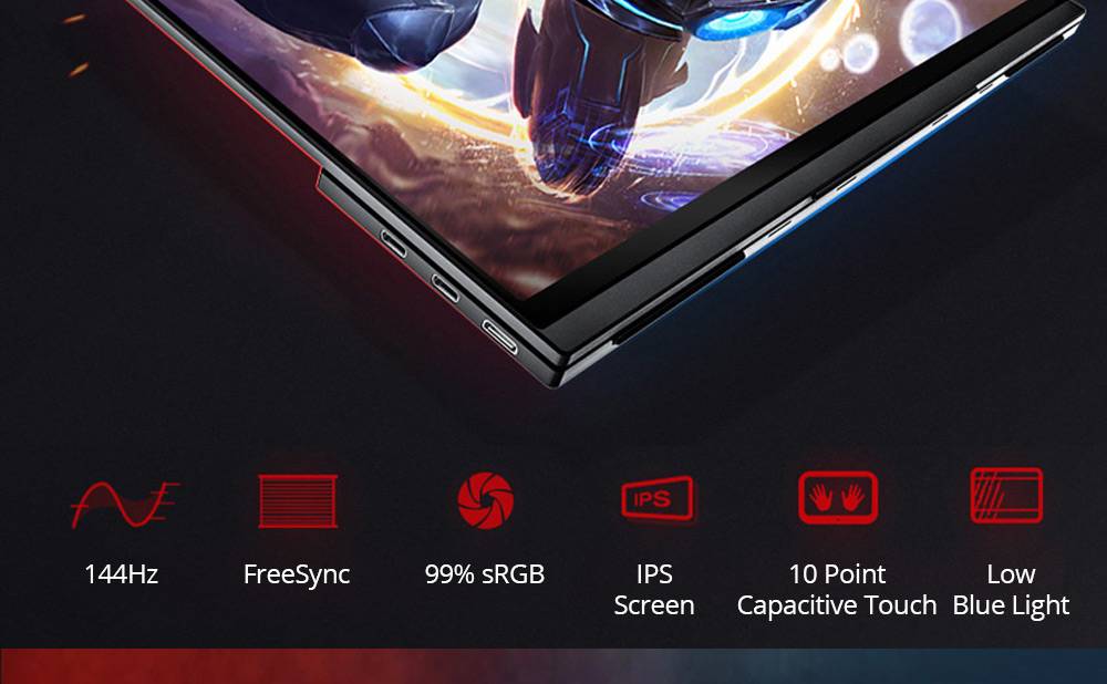 Sculptor MF156LZ Auto-rotating 15.6" 1080P FHD IPS 144Hz Touch Menu Portable Monitor 72% NTSC HDR Dual Type-C+Mini HDMI Gaming Display Screen For Smartphones Digital Cameras Tablets Laptops Game Consoles - Black