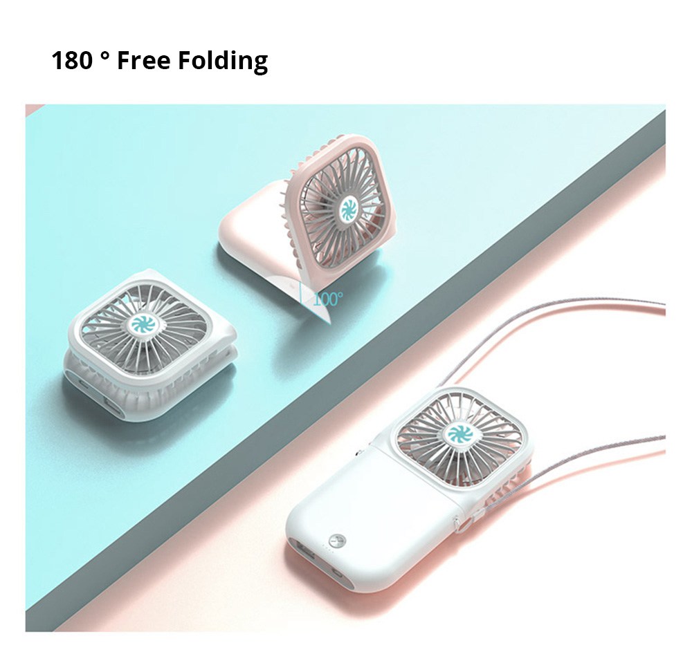 Portable Folding Hanging Neck Fan Silent Brushless Motor Summer Cooldown Three Wind Speeds USB Charging 3000mAh Battery - Black