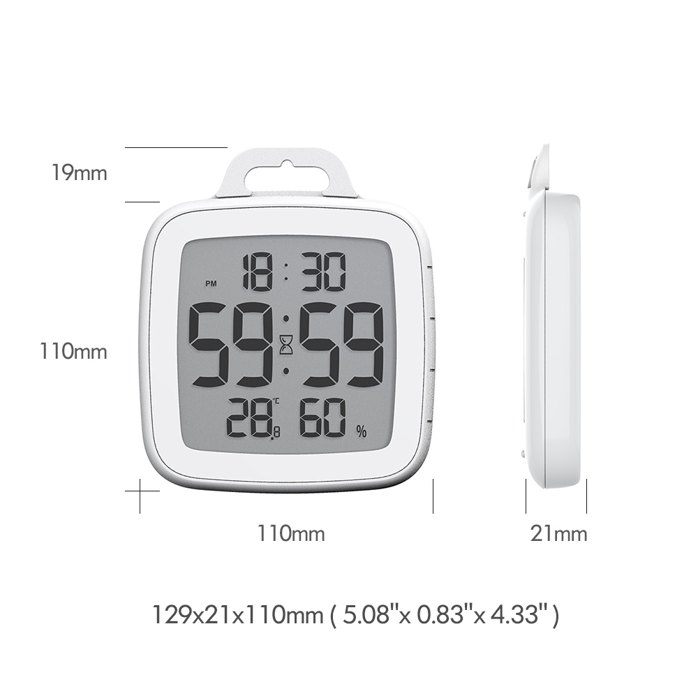Baldr B008 Waterproof Touch Digital Timer Smart Display Temperature Installation Without Drilling Stopwatch Alarm Clock For Cooking Shower - White