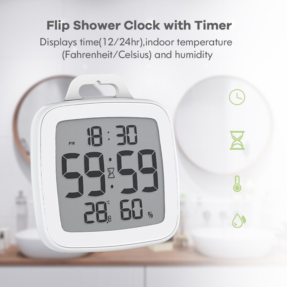 Baldr B008 Waterproof Touch Digital Timer Smart Display Temperature Installation Without Drilling Stopwatch Alarm Clock For Cooking Shower - White