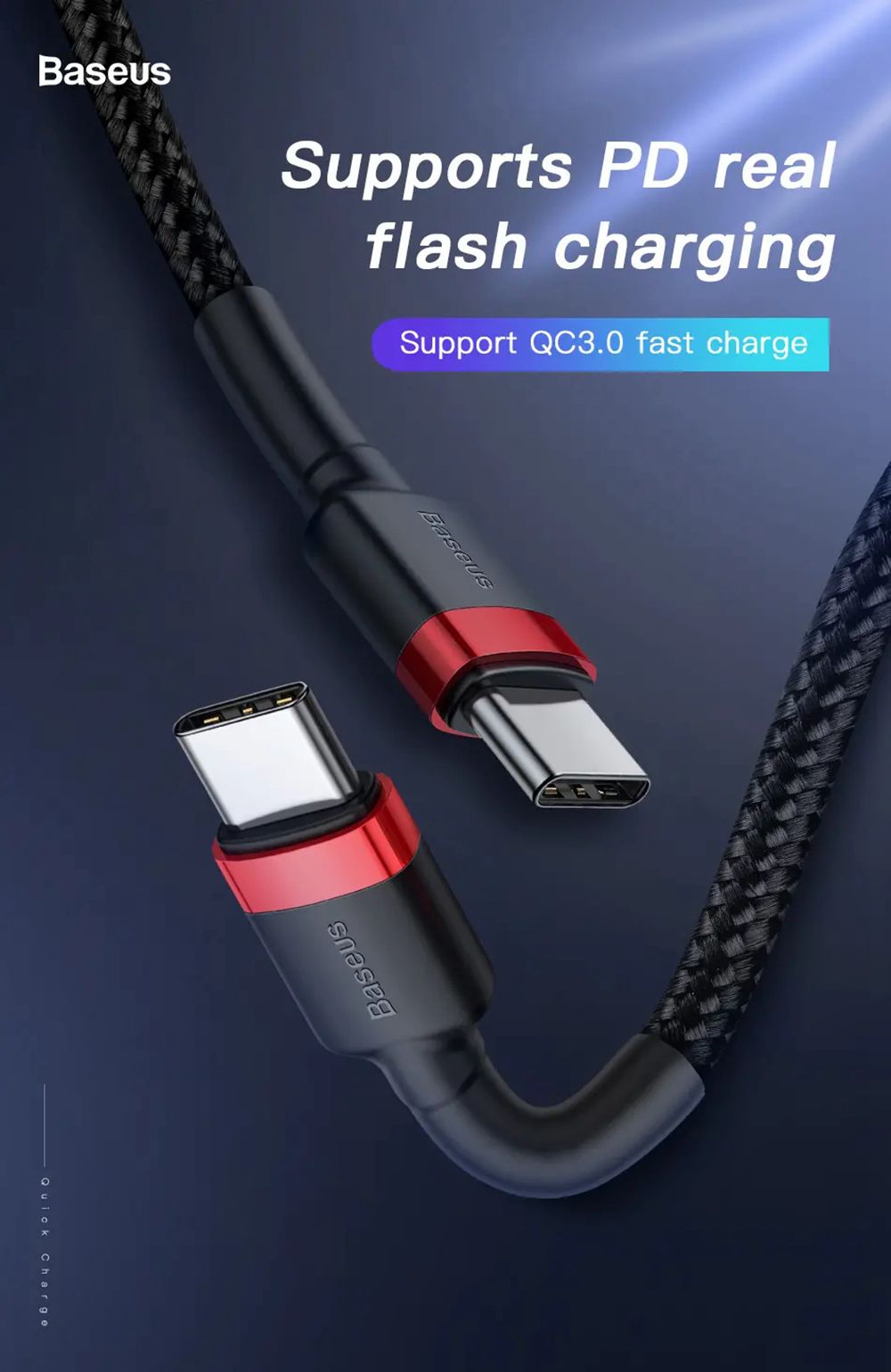 Baseus 2m Type-C PD2.0 QC3.0 60W Flash Charging Data Cable 20V / 3A Maximum Current 480Mbps Sync Speed For Macbook iPad Pro - Black