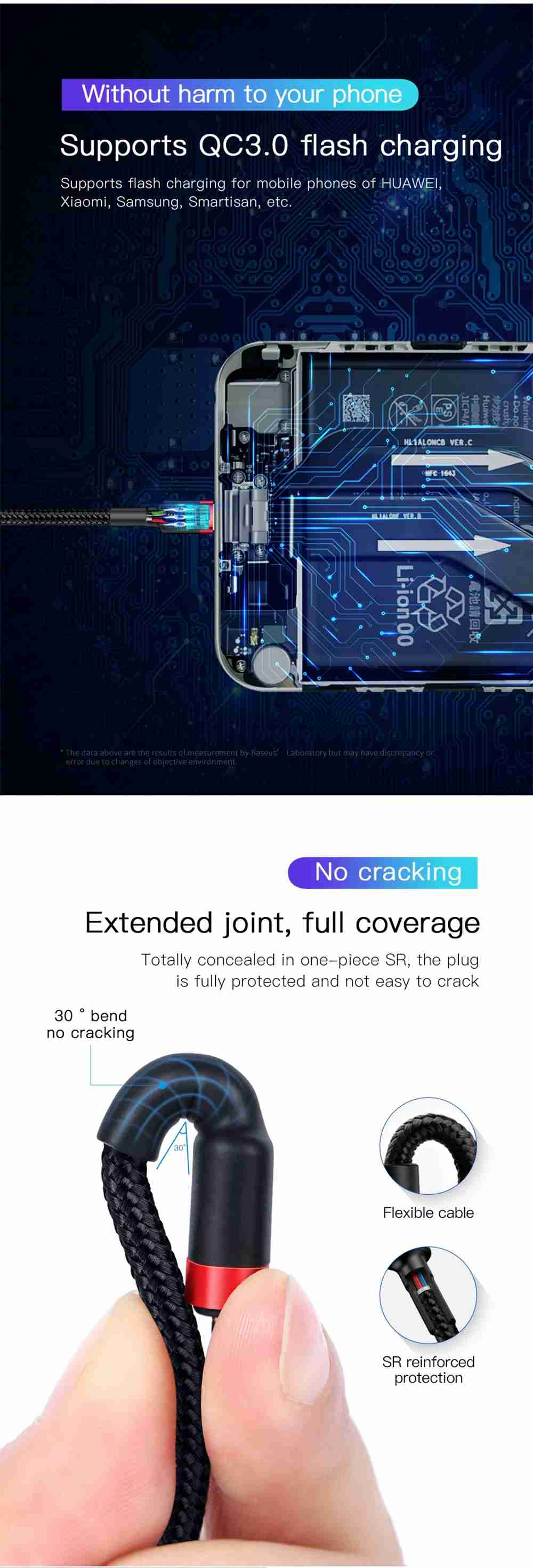 Baseus 2m Type-C PD2.0 QC3.0 60W Flash Charging Data Cable 20V / 3A Maximum Current 480Mbps Sync Speed For Macbook iPad Pro - Black