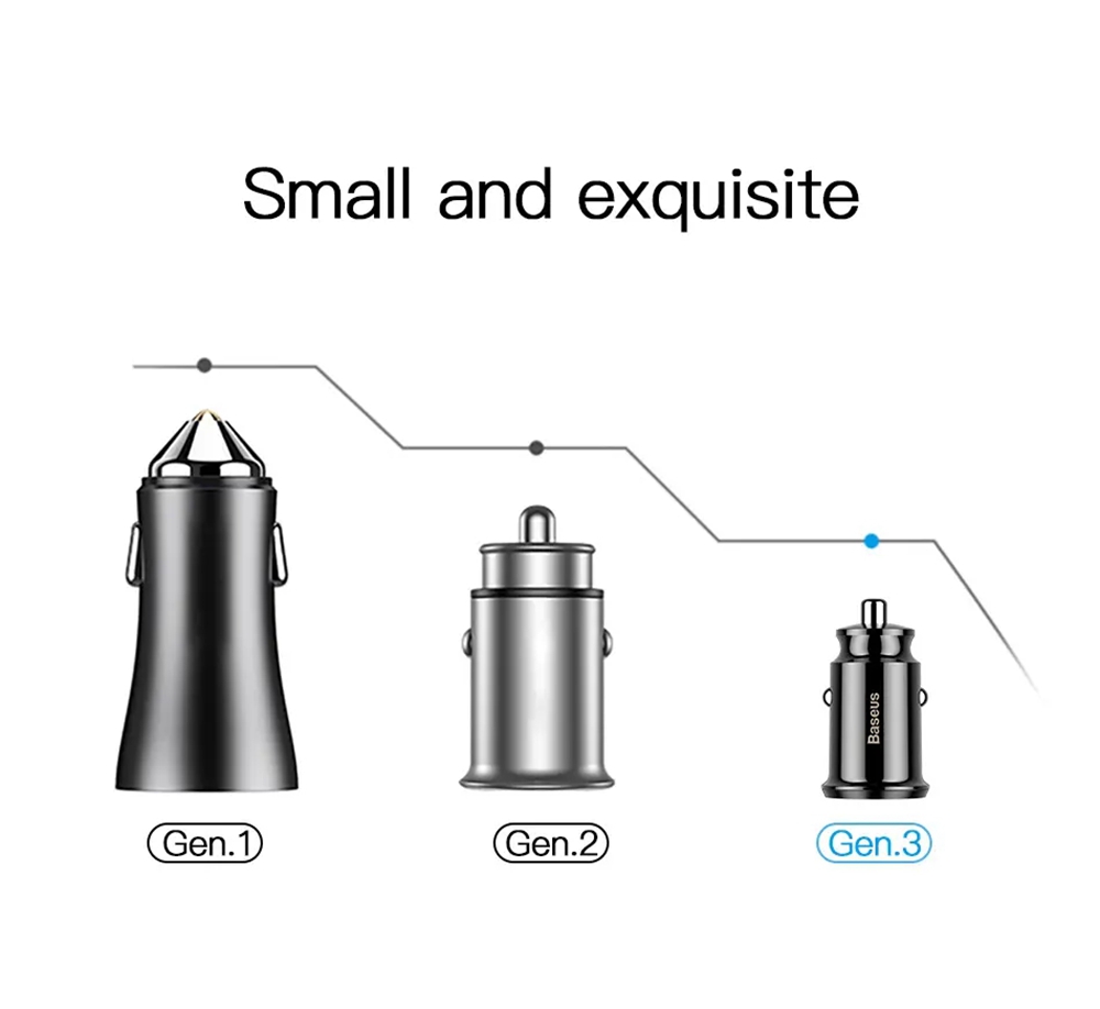 Baseus Grain 3.1A Dual USB Ports Smart Car Fast Charger With LED Indicator - Black