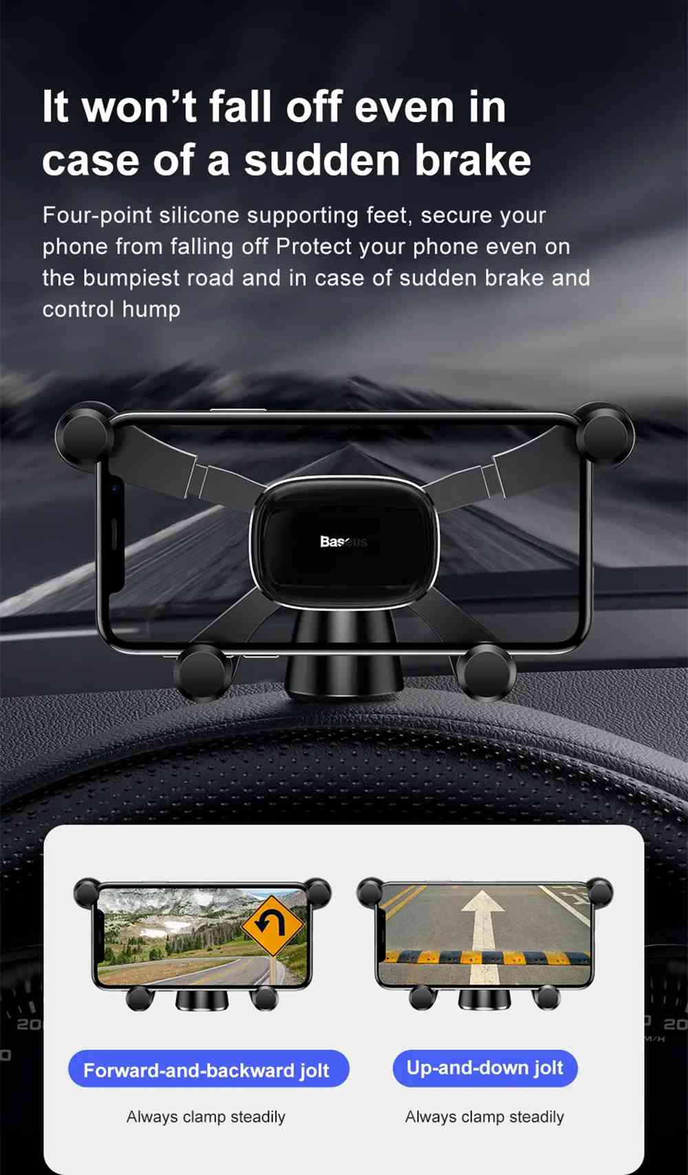 Baseus Horizontal Screen Car Phone Holder Automatic Lock Dashboard Mount For 4.7 -6.5 Inch Smartphone - Black