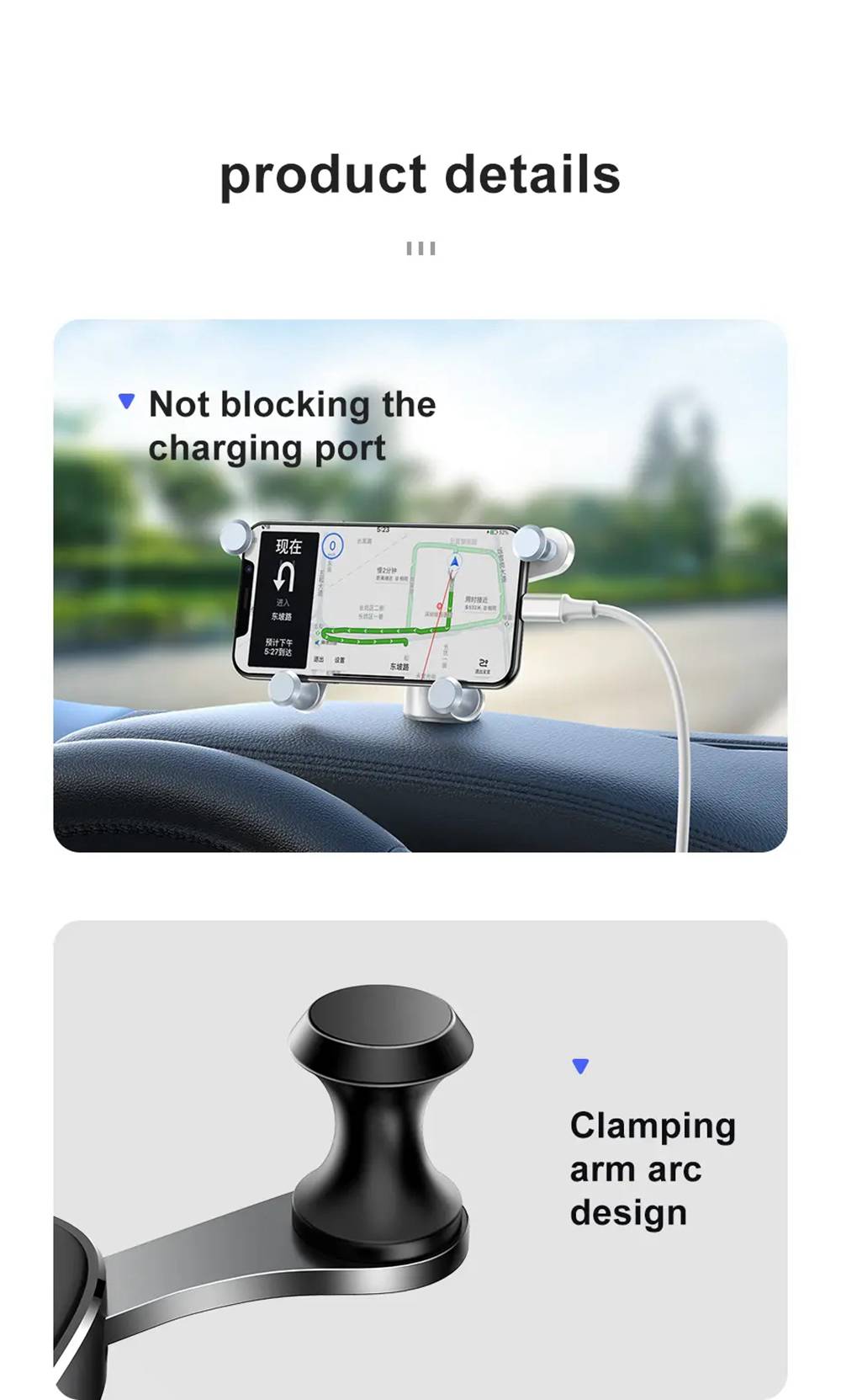 Baseus Horizontal Screen Car Phone Holder Automatic Lock Dashboard Mount For 4.7 -6.5 Inch Smartphone - Black