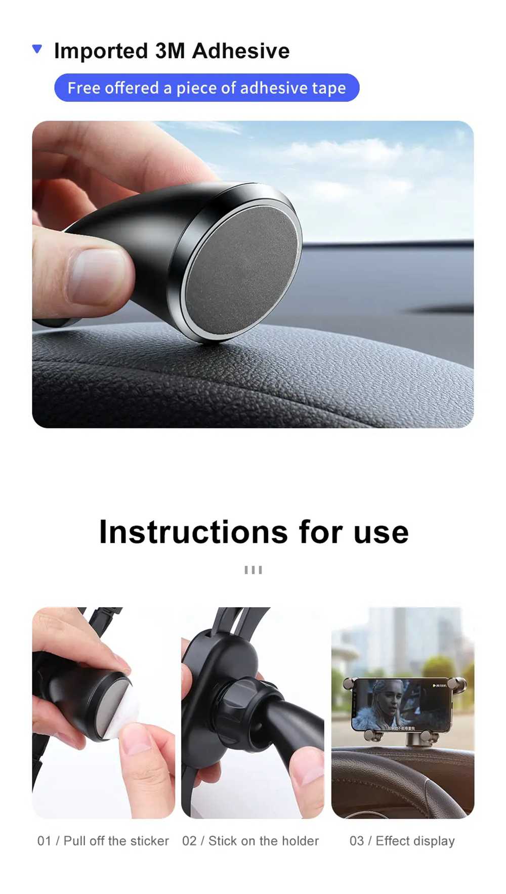 Baseus Horizontal Screen Car Phone Holder Automatic Lock Dashboard Mount For 4.7 -6.5 Inch Smartphone - Black