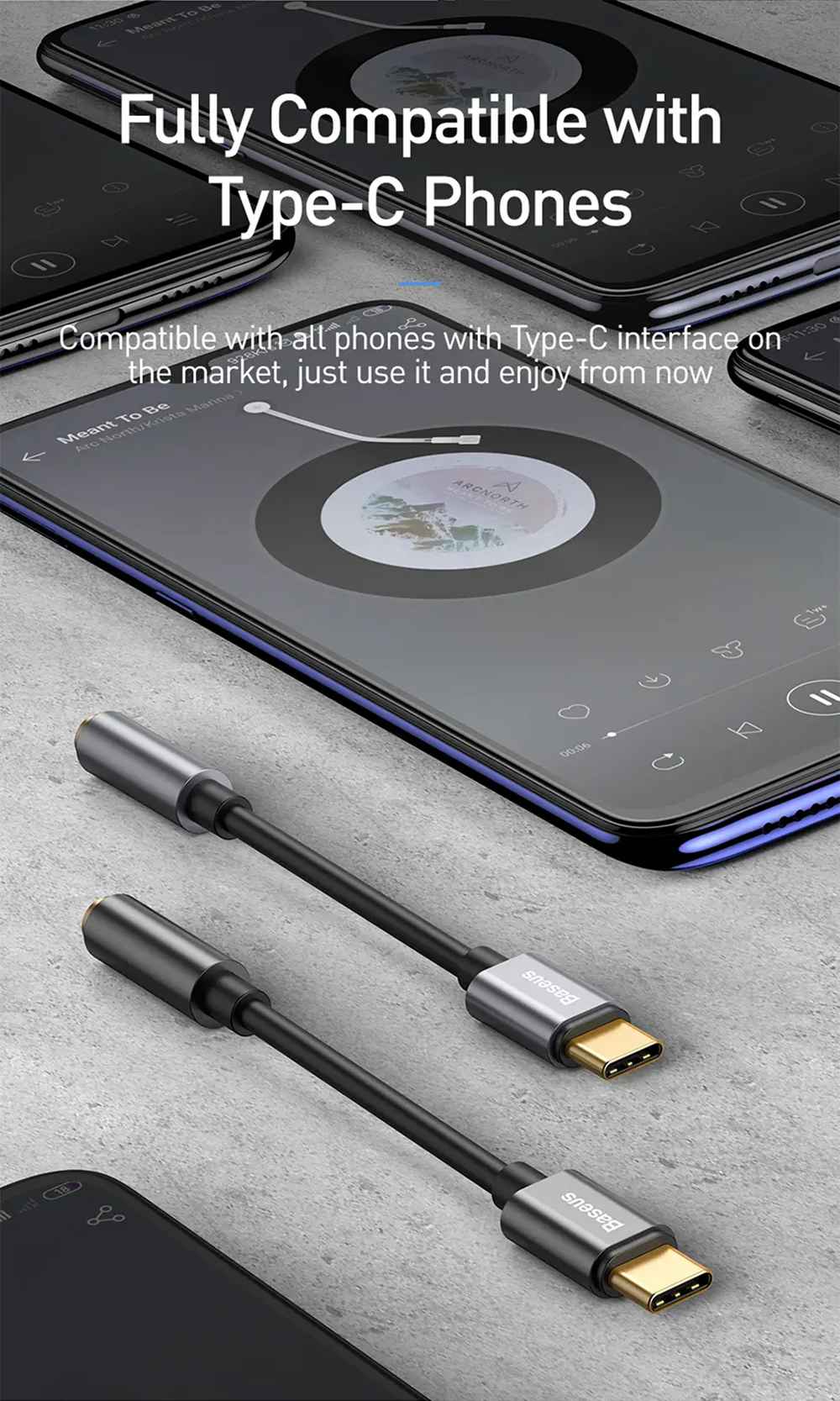 Baseus L54 Type-C To 3.5mm Jack Earphone Audio AUX Adapter Cable - Black