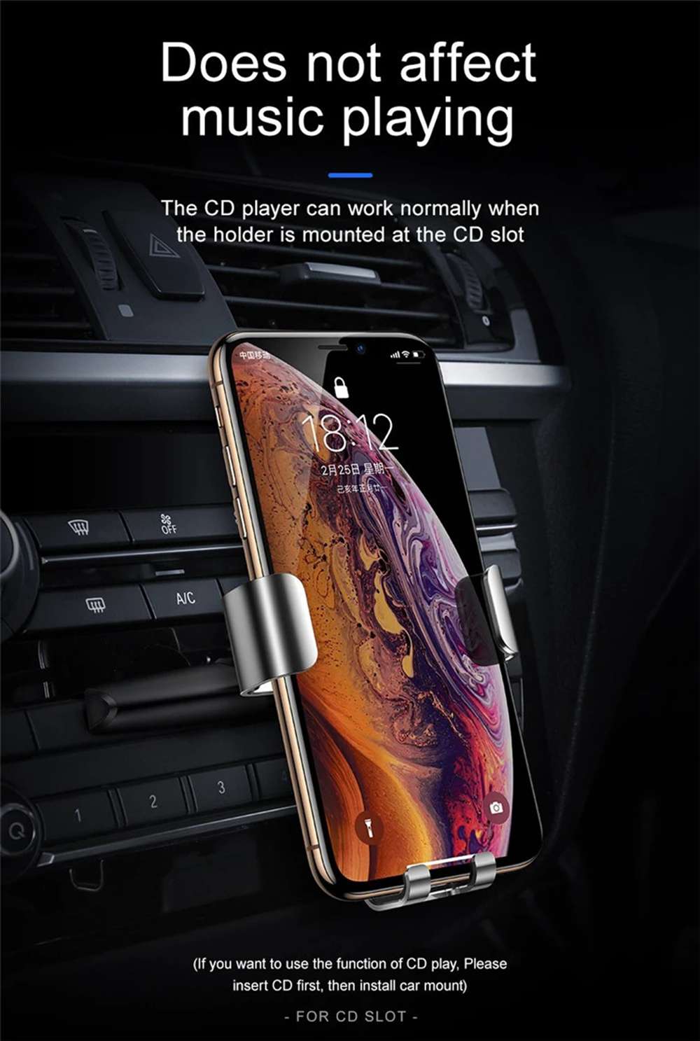 Baseus Metal Age Gravity Linkage Auto Lock CD Slot Car Mount Holder Multi-angle Rotation One-handed Operation For 4.0-6.0 Inch Phone - Black