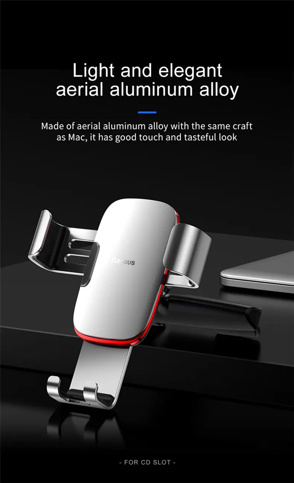 Baseus Metal Age Gravity Linkage Auto Lock CD Slot Car Mount Holder Multi-angle Rotation One-handed Operation For 4.0-6.0 Inch Phone - Black