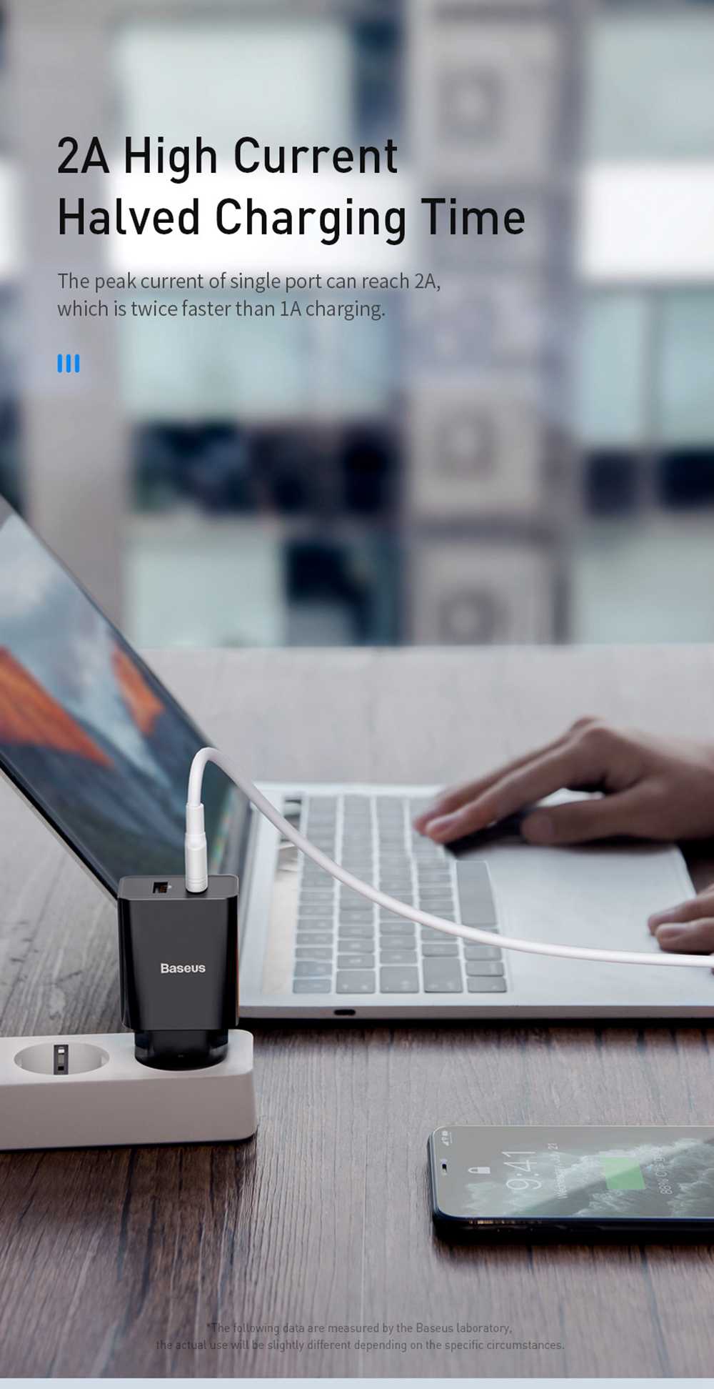 Baseus Speed Mini 10.5W 2A Smart Protection Dual USB Travel Charger EU Plug - Black