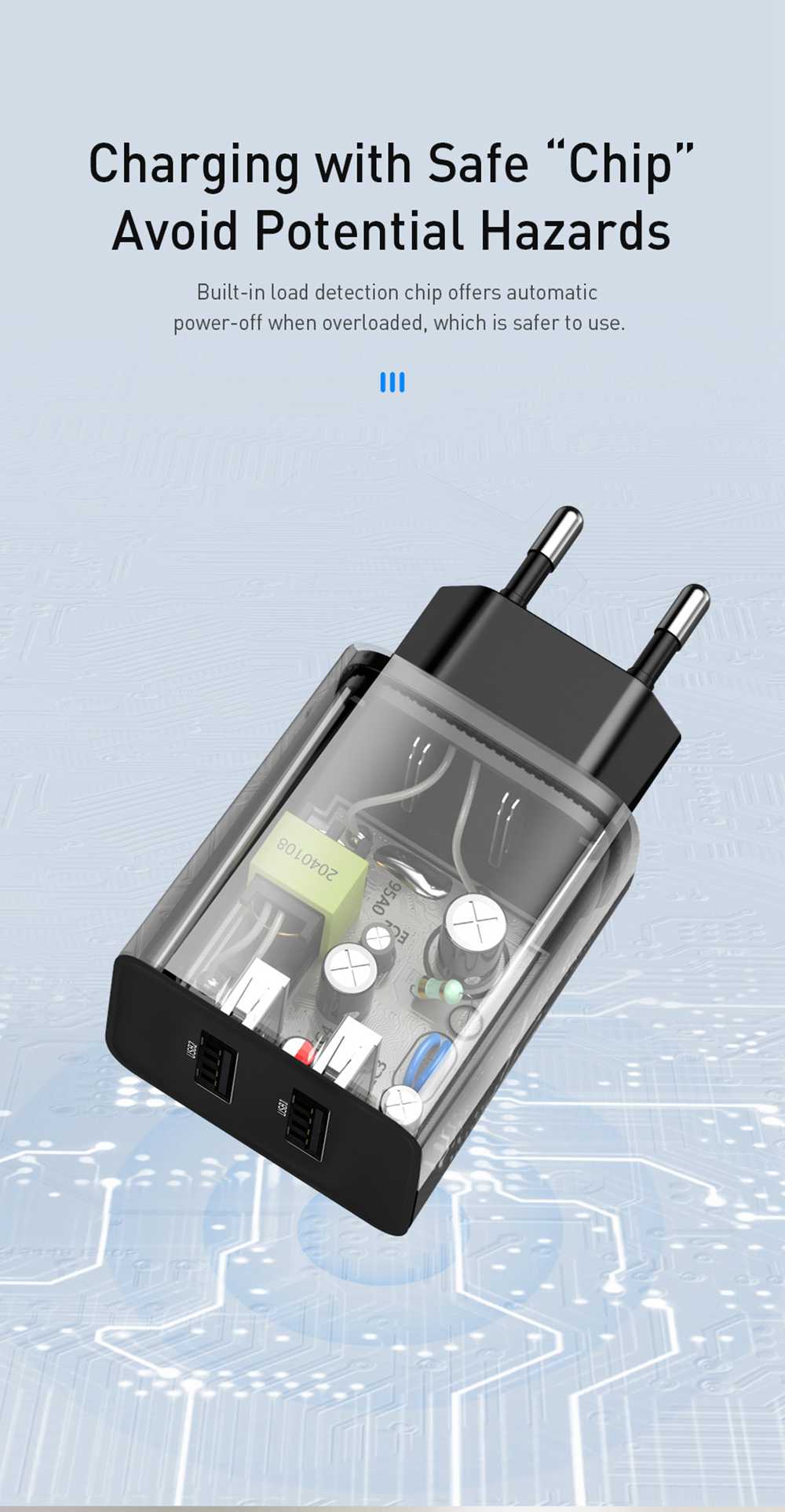 Baseus Speed Mini 10.5W 2A Smart Protection Dual USB Travel Charger EU Plug - Black