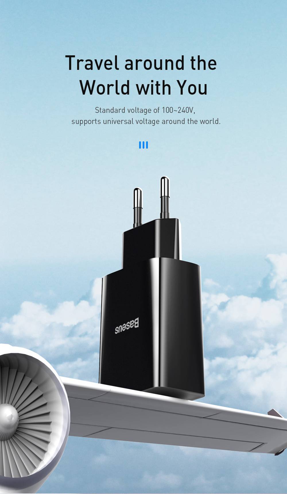 Baseus Speed Mini 10.5W 2A Smart Protection Dual USB Travel Charger EU Plug - Black