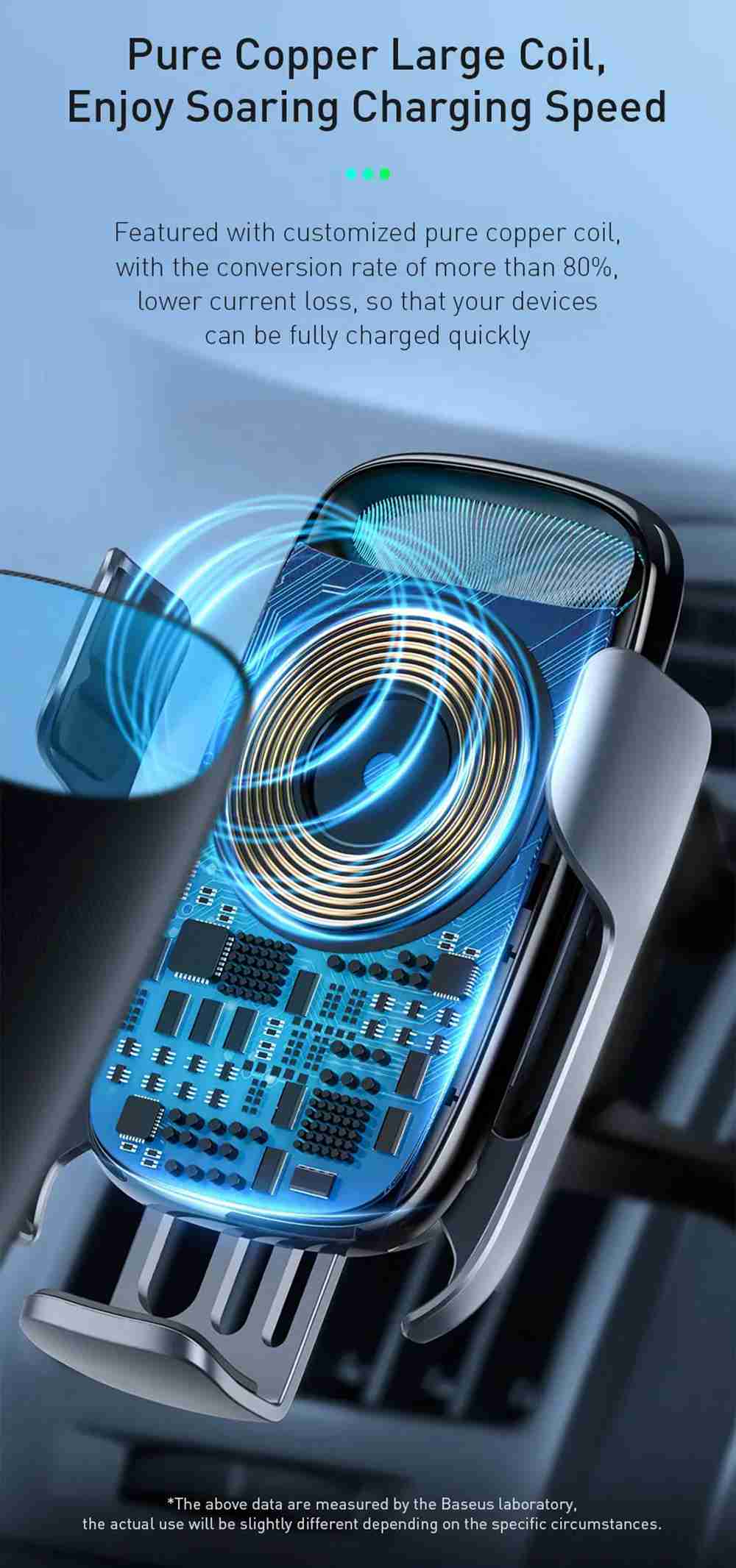Baseus Wireless Qi 15W QC 3.0 Fast Charging Rotatable Car Air Vent Phone Holder For 4.7 "-6.5" Smartphone - Black