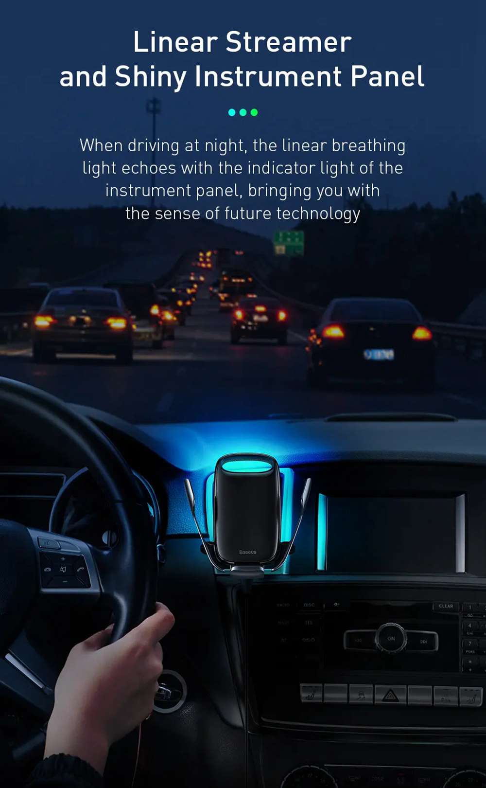 Baseus Wireless Qi 15W QC 3.0 Fast Charging Rotatable Car Air Vent Phone Holder For 4.7 "-6.5" Smartphone - Black