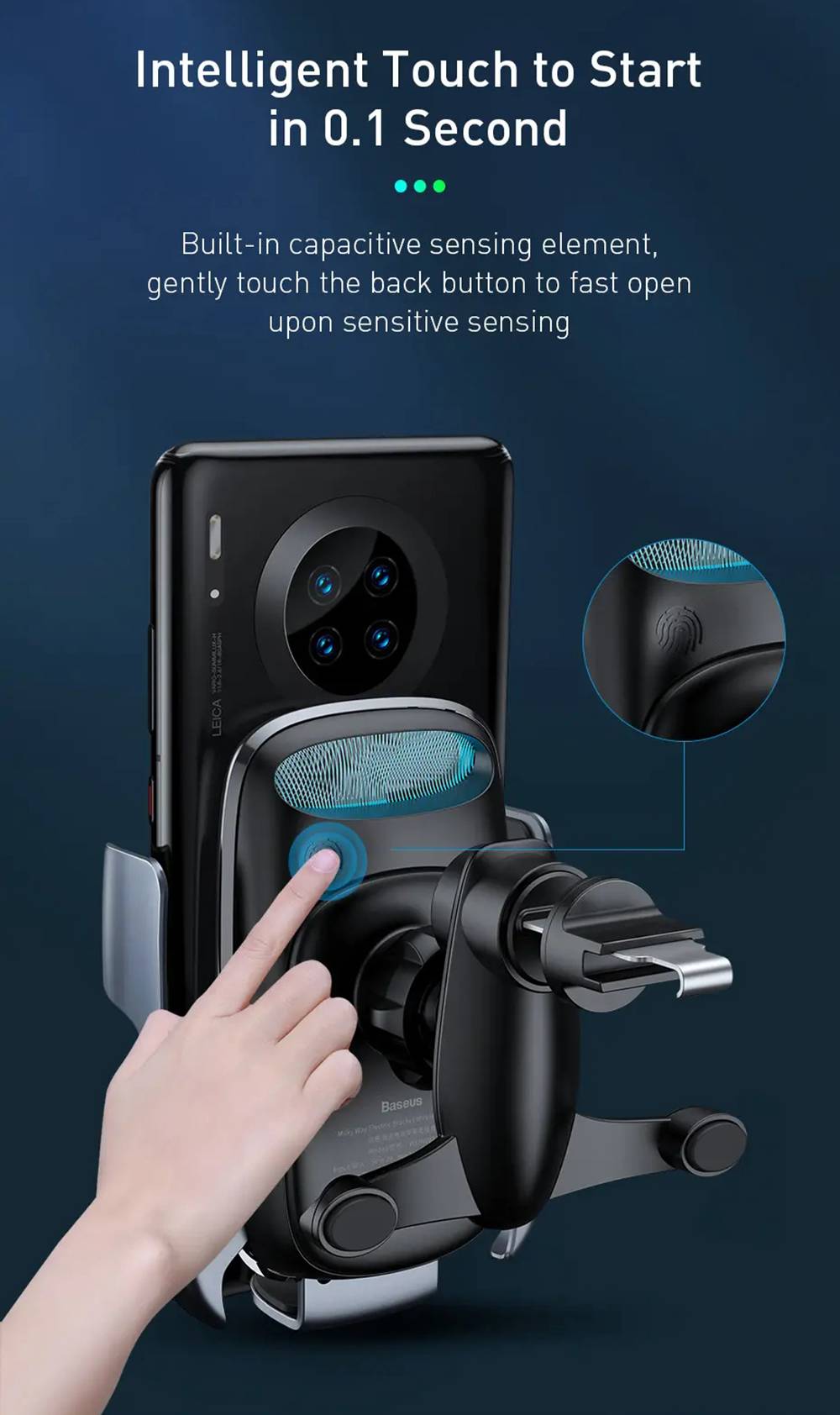Baseus Wireless Qi 15W QC 3.0 Fast Charging Rotatable Car Air Vent Phone Holder For 4.7 "-6.5" Smartphone - Black