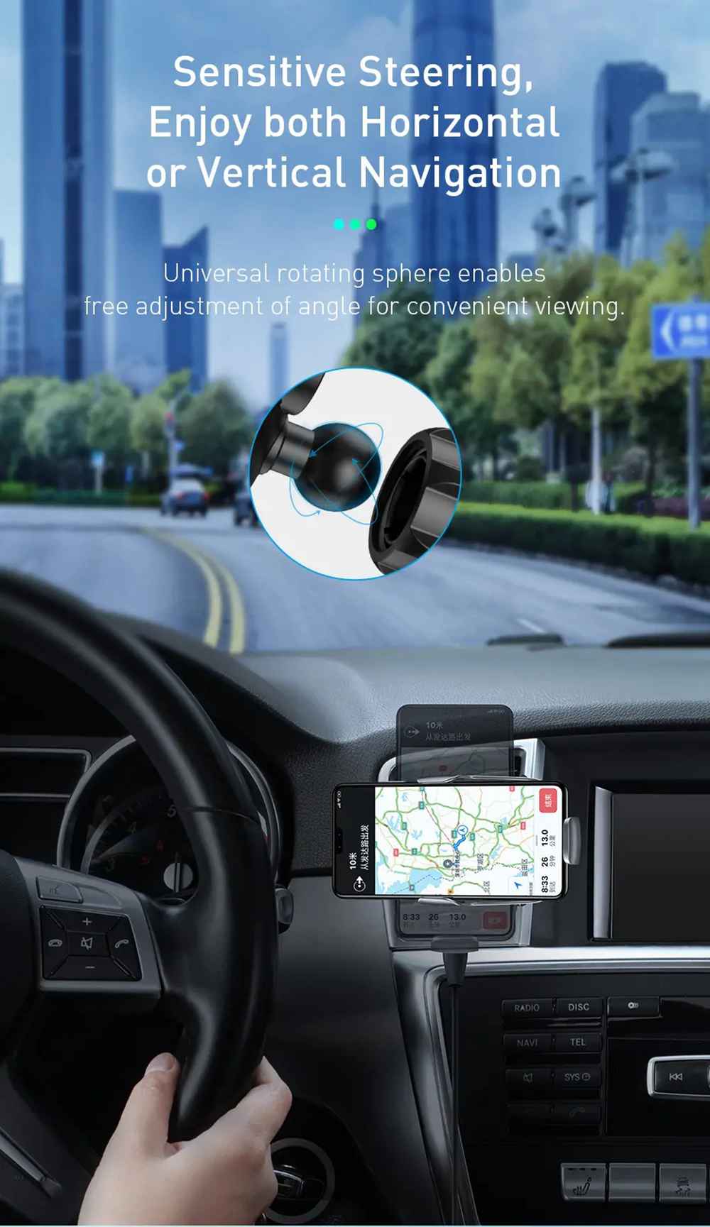 Baseus Wireless Qi 15W QC 3.0 Fast Charging Rotatable Car Air Vent Phone Holder For 4.7 "-6.5" Smartphone - Black