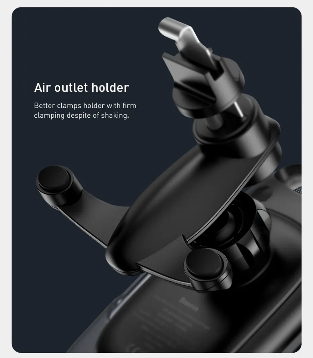 Baseus Wireless Qi 15W QC 3.0 Fast Charging Rotatable Car Air Vent Phone Holder For 4.7 "-6.5" Smartphone - Black