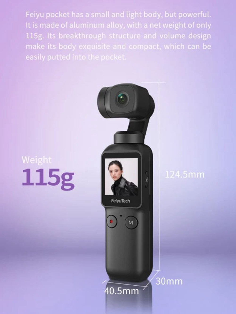 Feiyu Pocket 4K Camera 120 Degree 6-Axis Stabilized Handheld Gimbal Autofocus Touchscreen Built-in Wi-Fi