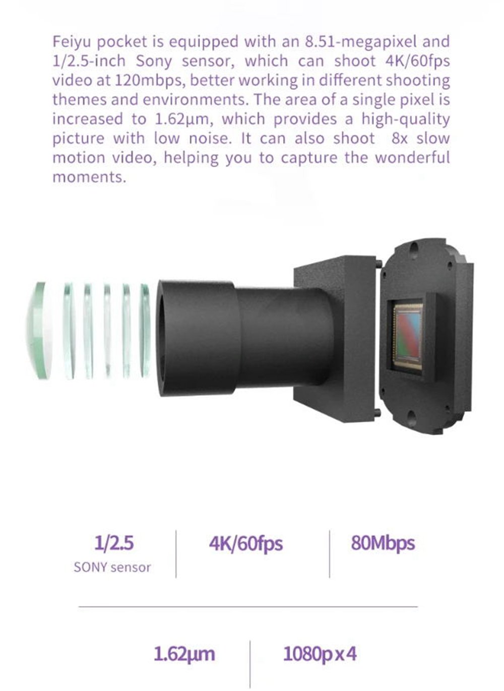 Feiyu Pocket 4K Camera 120 Degree 6-Axis Stabilized Handheld Gimbal Autofocus Touchscreen Built-in Wi-Fi