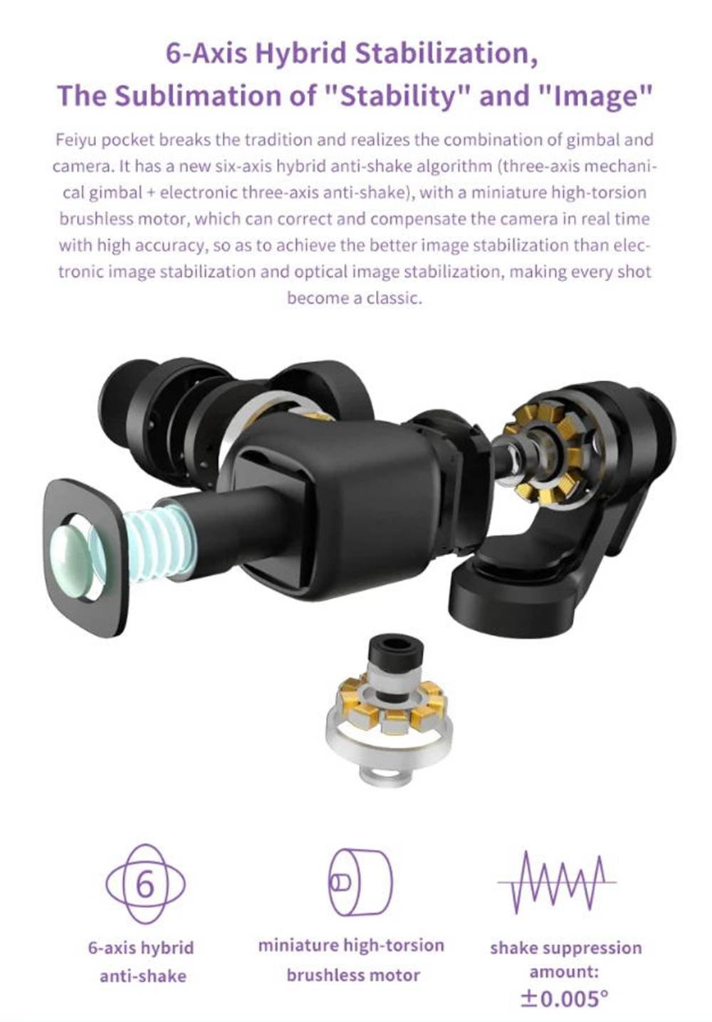 Feiyu Pocket 4K Camera 120 Degree 6-Axis Stabilized Handheld Gimbal Autofocus Touchscreen Built-in Wi-Fi