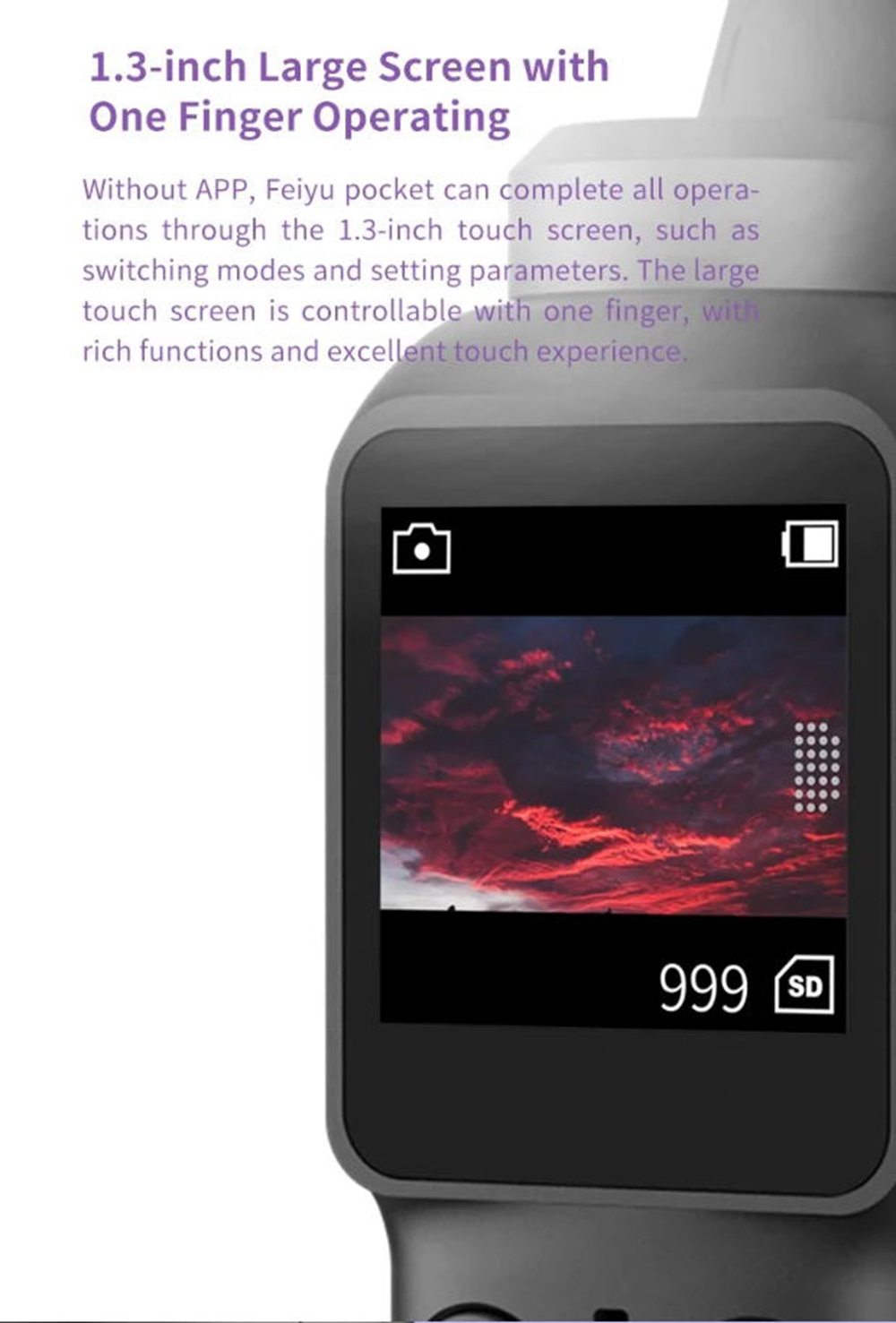 Feiyu Pocket 4K Camera 120 Degree 6-Axis Stabilized Handheld Gimbal Autofocus Touchscreen Built-in Wi-Fi
