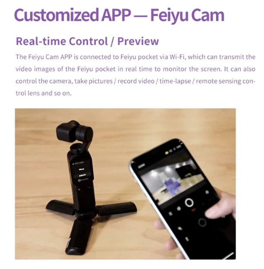 Feiyu Pocket 4K Camera 120 Degree 6-Axis Stabilized Handheld Gimbal Autofocus Touchscreen Built-in Wi-Fi